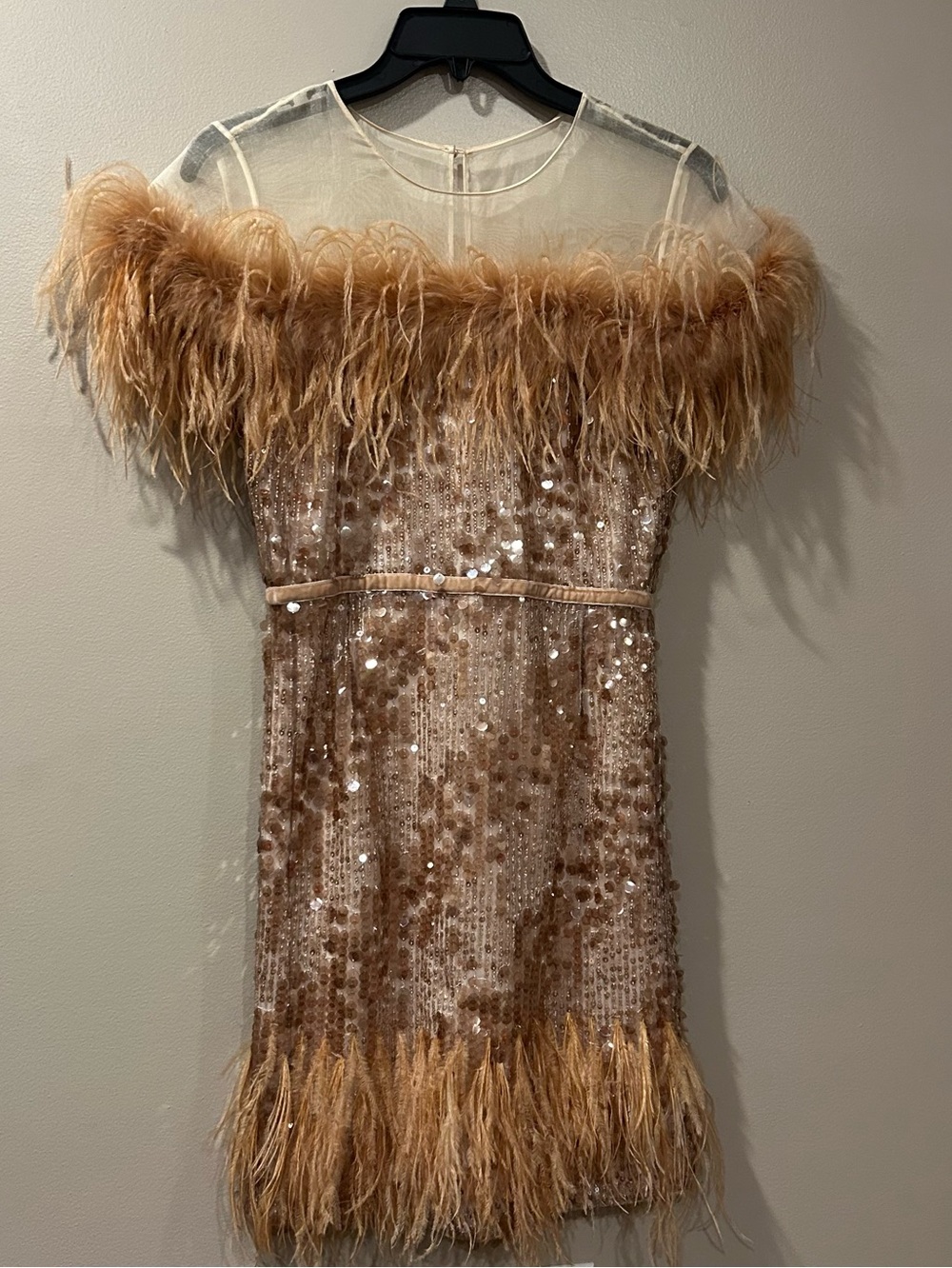 An­to­nio Melani Nicola Bathie Emilia Sequined Feather Trim Dress